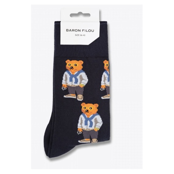 Baron Filou Knit Socks Navy Blu Calza Iconica Misto Cot Blunotte | Giuglar