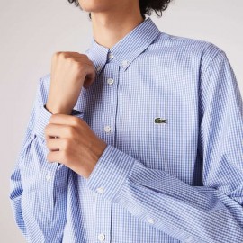 Lacoste Camicia Regular Fit Vichy Azzurra Uomo - Giuglar Shop