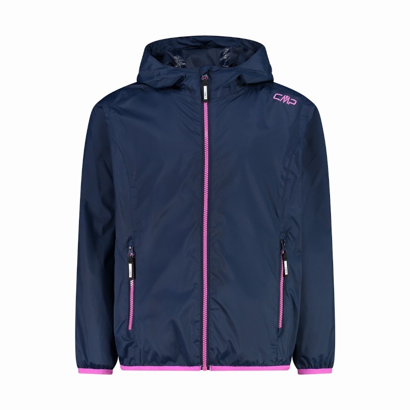 Cmp Kid G Jacket Rain Fix Hood K-Way Blu/Rosa Junior Bimba Giuglar