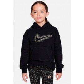 Nike Junior Fleece Hoodie Black Felpa Capp Nera Logo Spruzzo Oro Baby Bimba - Giuglar