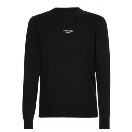 Calvin Klein Jeans Stacked Logo Crew Neck Sweater Ck Black Maglioncino Nero Uomo - Giuglar
