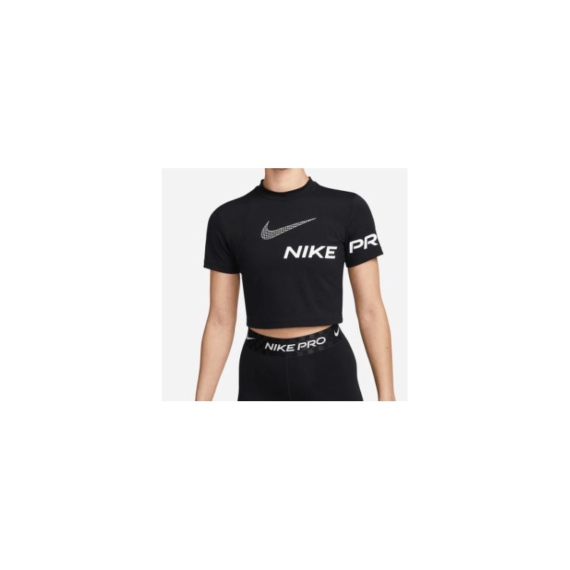 W Nike Pro Df Grx Ss Top Blk/Wht T-Shirt Crop Dri Fit Nera Donna - Giuglar