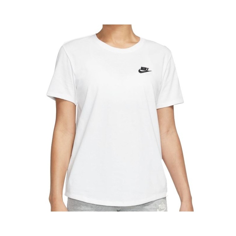 Nike W Nsw Tee Club White T-Shirt M/M Bianca Logo Piccolo Donna - Giuglar