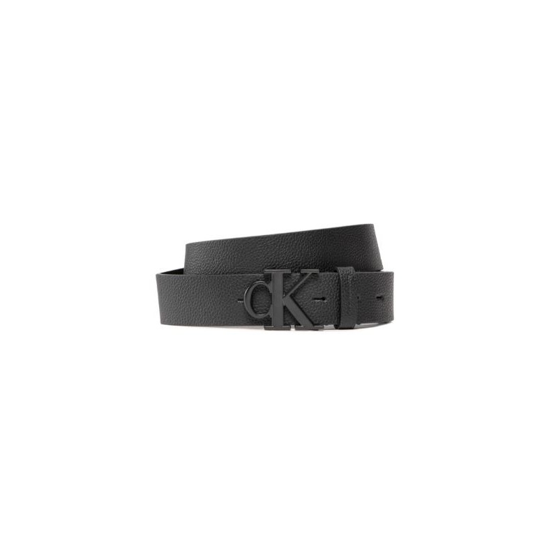 Calvin Klein Accessori Round Mono Plaqu Belt 35Mm Blk Cintura Pelle Nera Logo Nero Uomo - Giuglar
