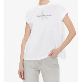 Calvin Klein Jeans Archival Monologo Relaxed T-Shirt M/M Bianco Logo Petto Donna - Giuglar