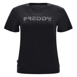 Freddy Basic Cotton Evolution T-Shirt M/M Nera Stampa Argento Donna - Giuglar Shop