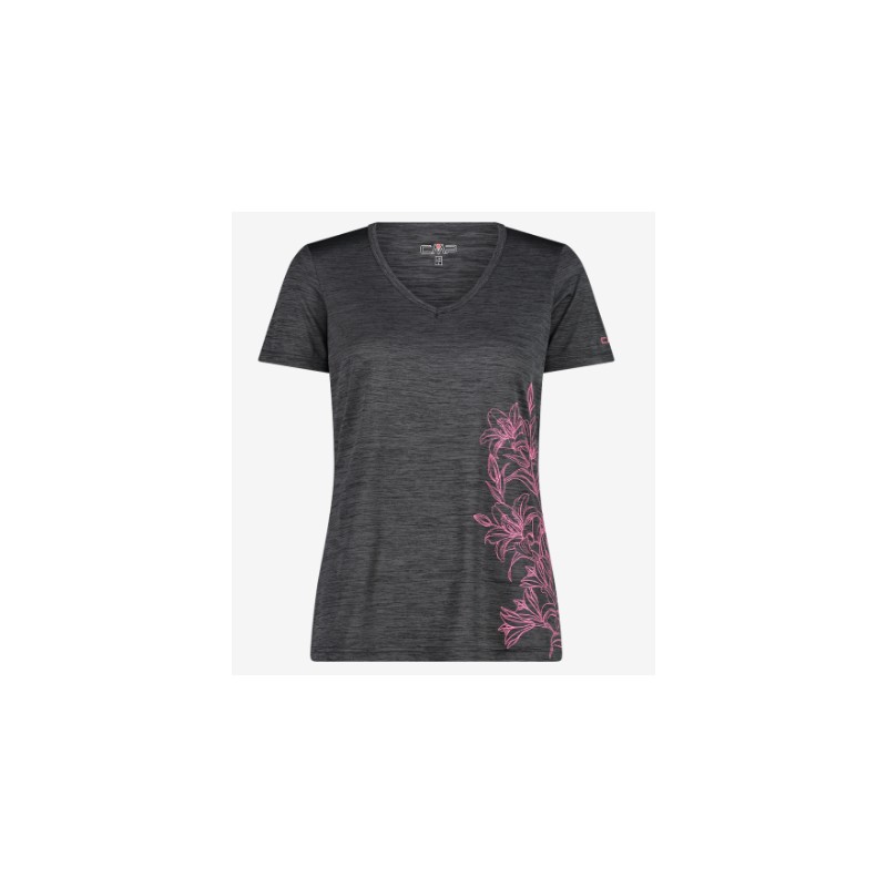 Cmp Woman T-Shirt M/M Scollo V Tess Tecnico Antracite Fiammata Donna - Giuglar Shop