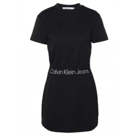 Calvin Klein Jeans Logo Elastic Dress Abito M/M Elastico Parlato Vita Nero Donna - Giuglar