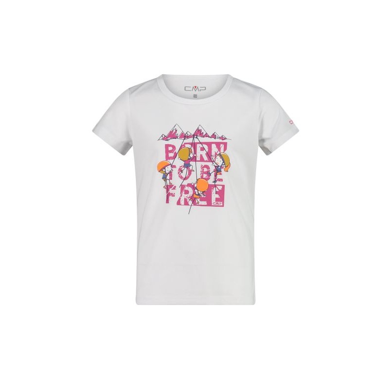 Cmp Kid G T-Shirt Bianco Stampa Petto Rosa - Giuglar