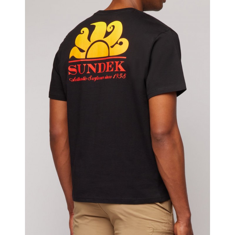 Sundek New Herbert T-Shirt M/M Nera Taschino Sole Arancio Uomo - Giuglar Shop