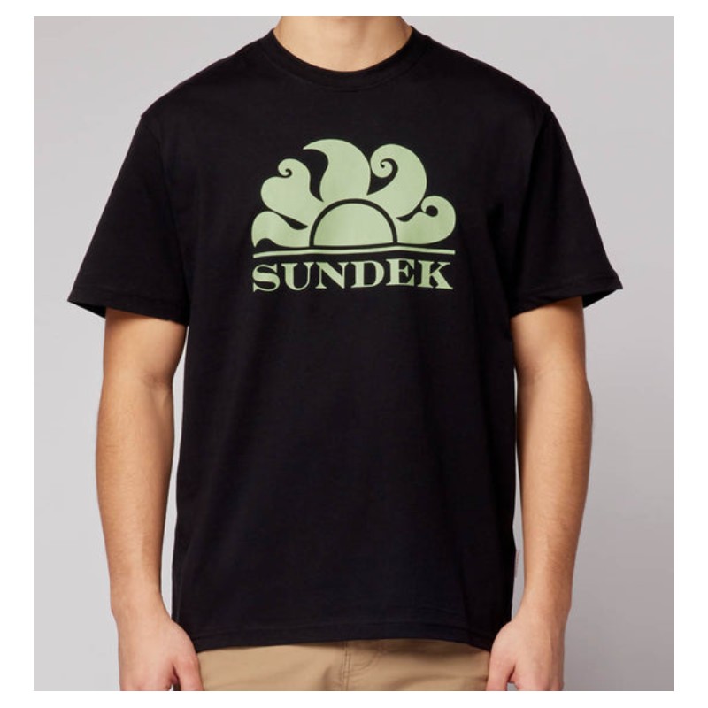 Sundek New Simeon T-Shirt M/M Nera Logo Sole Grande Salvia Uomo - Giuglar Shop