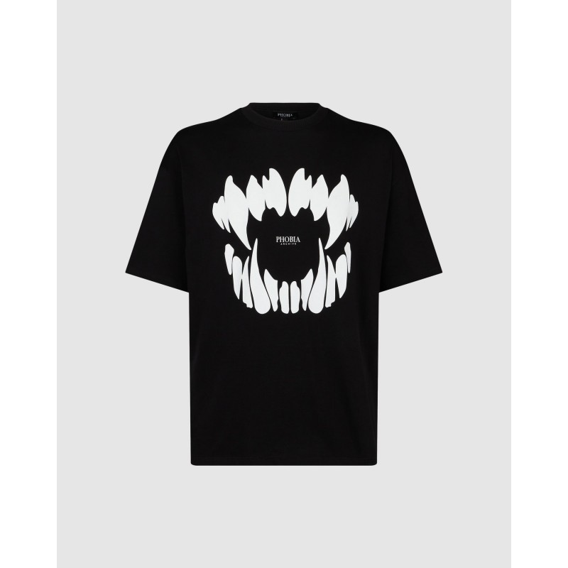 Phobia T-Shirt M/M With White Mouth Stampa Denti Nera Uomo - Giuglar Shop