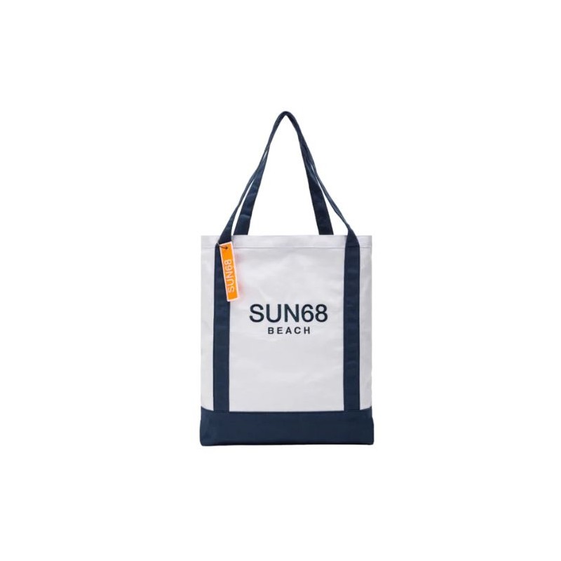 Sun 68 Tote Bag Cabardine Bianco Borsa Shopping Tela Bianca/Blu - Giuglar