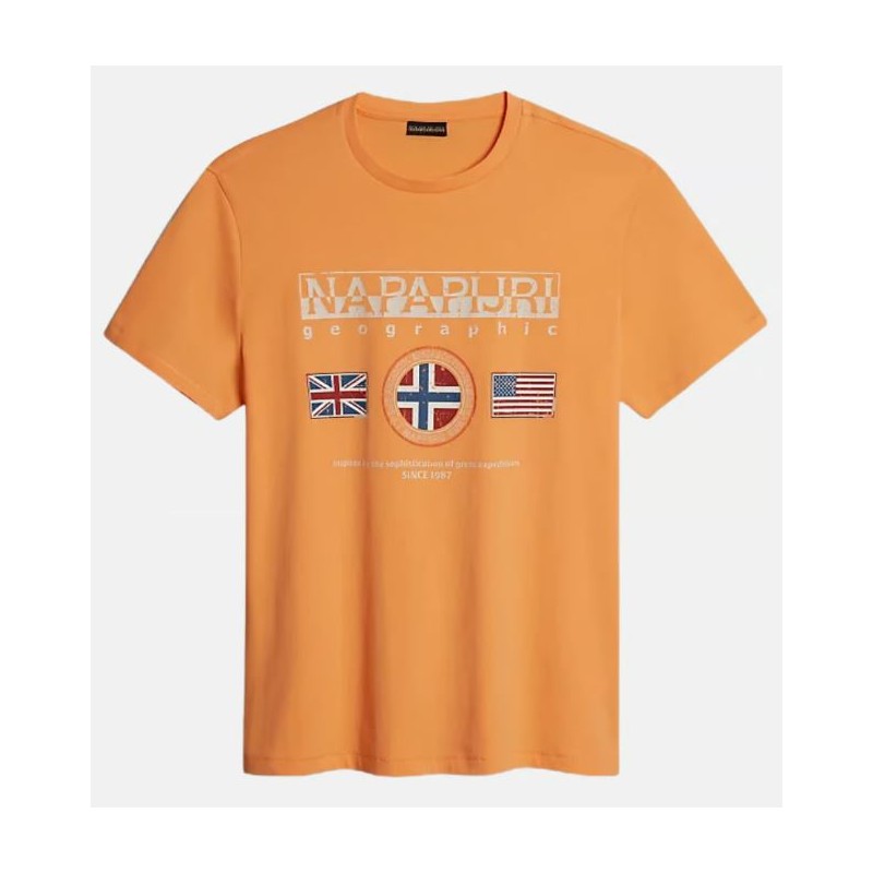 Napapijri S-Turin Orange Mock T-Shirt M/M Stampa Bandiere Uomo - Giuglar