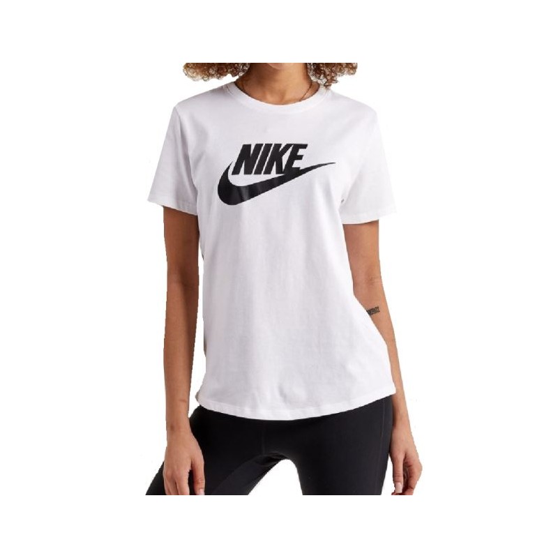 Nike W Nsw Tee Essntl Icn Ftra White T-Shirt M/M Bian Logo Nero Donna - Giuglar