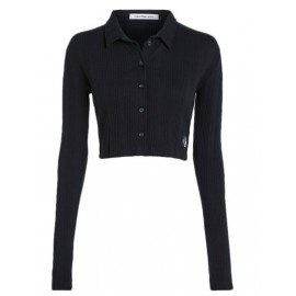 Calvin Klein Jeans Badge Elongated Rib Shirt Polo M/L Costina Nera Donna - Giuglar Shop