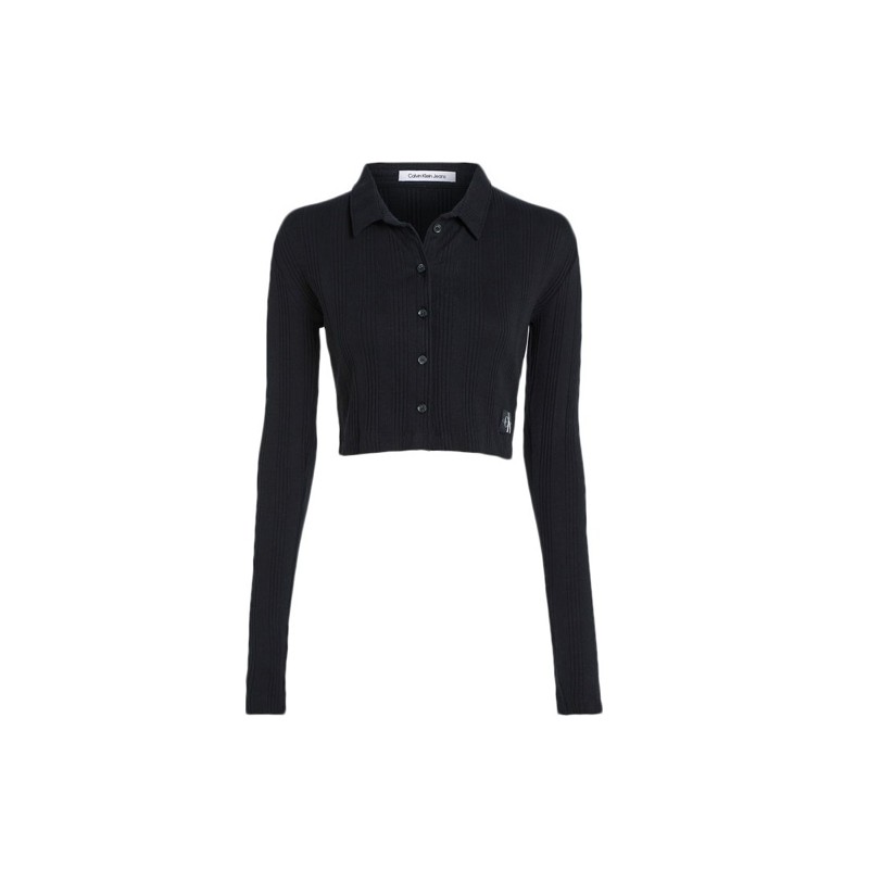 Calvin Klein Jeans Badge Elongated Rib Shirt Polo M/L Costina Nera Donna - Giuglar Shop