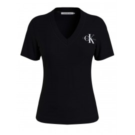 Calvin Klein Jeans Monologo Slim V-Neck T-Shirt M/M Scollo V Nera Donna - Giuglar Shop