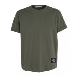 Calvin Klein Jeans Badge Round Hem Tee T-Shirt M/M Stondata Thyme Verde Oliva Uomo - Giuglar Shop