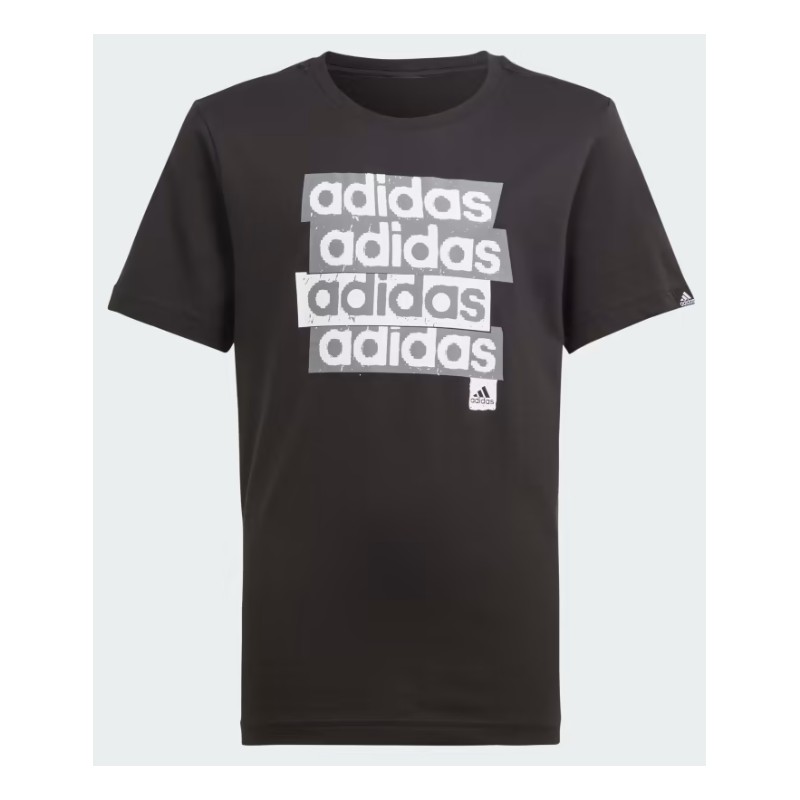Adidas Junior B Lin Repeat Black T-Shirt M/M Nera Stampa Scritte Junior Bimbo - Giuglar