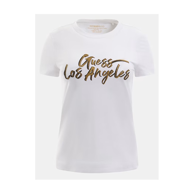 Guess Ss Cn Gold La T-Shirt M/M Bianca Scritta Oro Donna - Giuglar