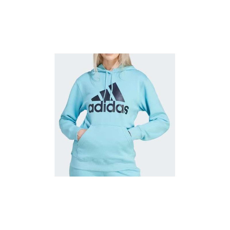 Adidas W Bl Ft R Hd Ltaqua/Black Felpa Capp. Azzurra Logo Nero Donna - Giuglar