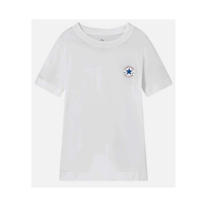 Converse Ss Printed Ctp Tee White T-Shirt Bianca Logo Piccolo Petto Jr - Giuglar