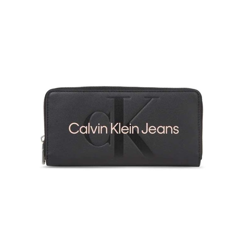 Calvin Klein Accessori Sculpted Zip Around Mono Black With Rose Portafogli Zip Donna - Giuglar