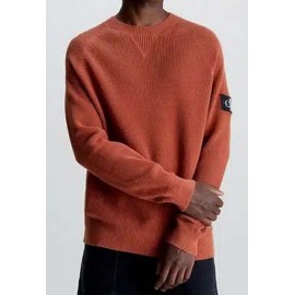 Calvin Klein Jeans Core Badge Sweater Auburn Maglia Girocollo Costina Bruciato Uomo - Giuglar