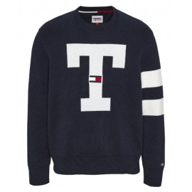 Tommy Jeans Tjm Rlx Letter Sweater Maglia Blu T Grande Uomo - Giuglar