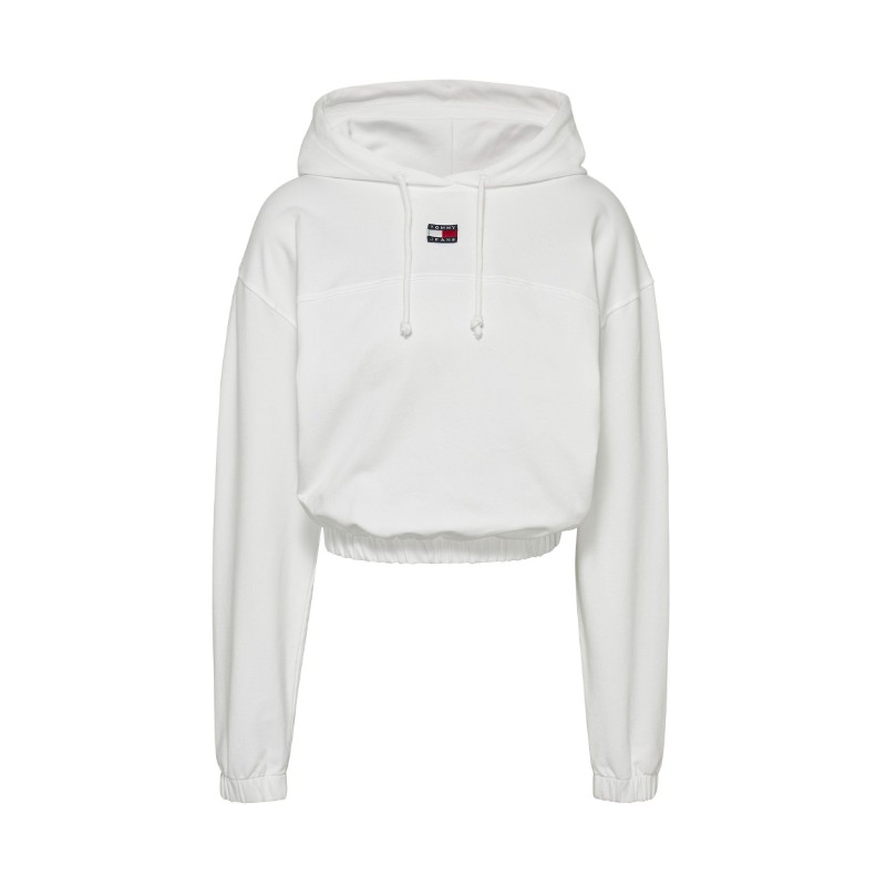 Tommy Jeans Tjw Elasticated Xs Badge Hoodie Felpa Crop Capp Bianca Donna