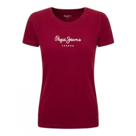 Pepe Jeans New Virginia Ss T-Shirt M/M Burgundy Bordeaux Logo Donna - Giuglar