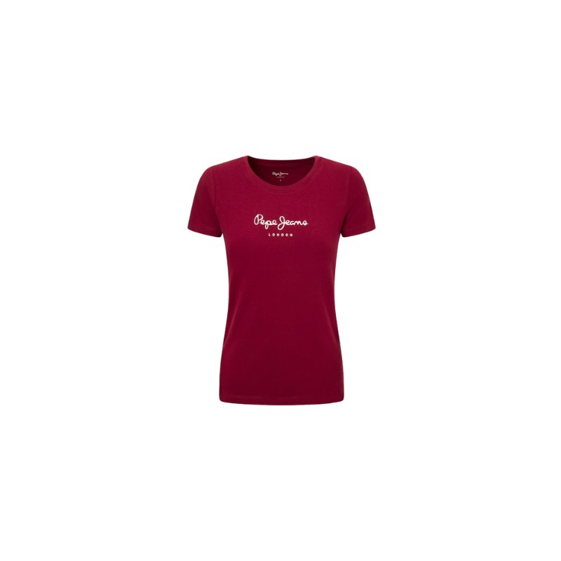 Pepe Jeans New Virginia Ss T-Shirt M/M Burgundy Bordeaux Logo Donna - Giuglar