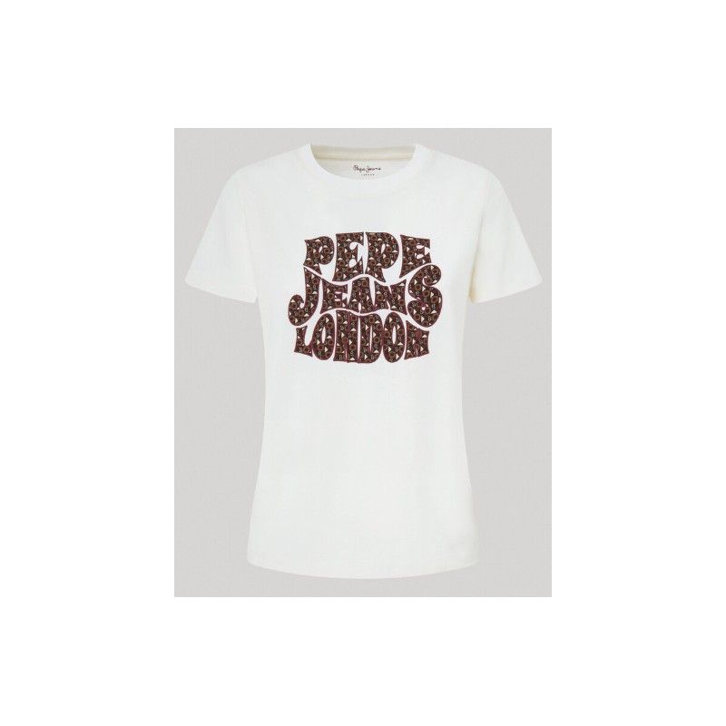 Pepe Jeans Claritza T-Shirt M/M Panna Stampa Bordeaux Donna - Giuglar