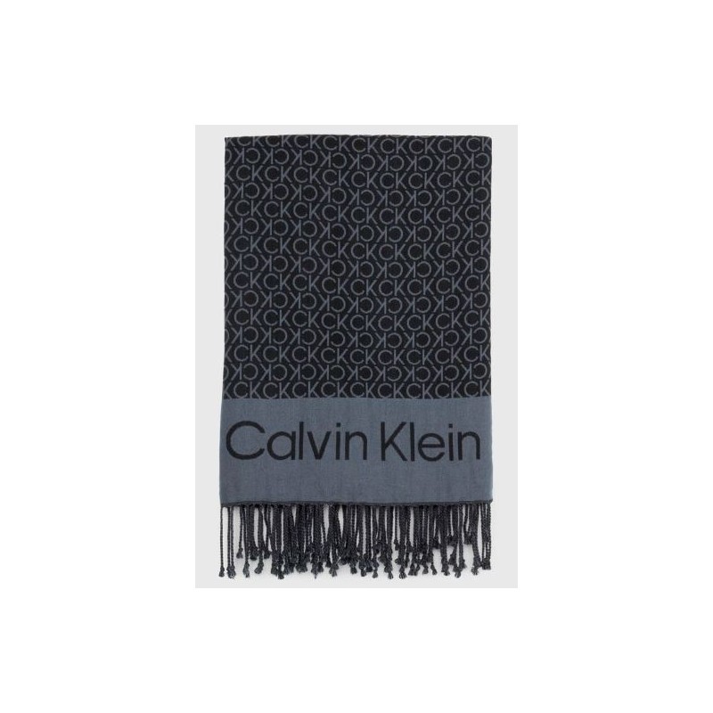 Calvin Klein Accessori Fringes Monogram Scarf 100X200 Sciarpa Nera/Grigia - Giuglar