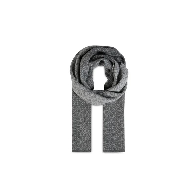 Calvin Klein Accessori Ck Monogram Wool Scarf 30X180 Mediumcharcoal Sciarpa Loghi Uomo - Giuglar