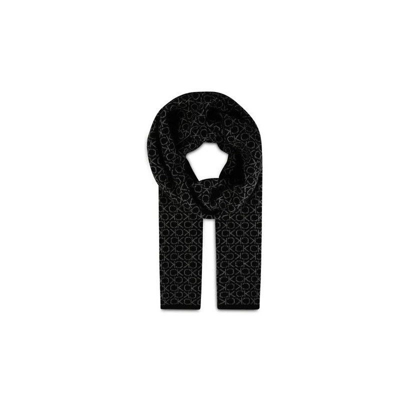 Calvin Klein Accessori Ck Monogram Wool Scarf 30X180 Black Sciarpa Loghi Uomo - Giuglar