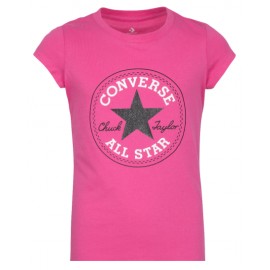 Converse Jr Chuck Patch Tee Mod Pink T-Shirt M/M Fuxia Junior Bimba - Giuglar