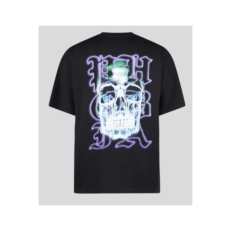 Phobia Black T-Shirt Wit Skull Print T-Shirt M/M Nera Stampa Retro Uomo - Giuglar