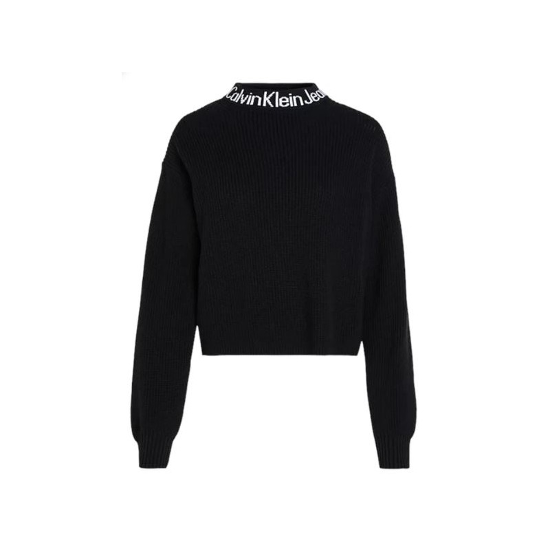Calvin Klein Jeans Logo Intarsia Loose Sweater Maglia Costa Lupetto Nera Donna - Giuglar