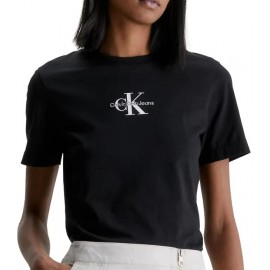 Calvin Klein Jeans Monologo Slim Fit Tee T-Shirt M/M Logo Nera Donna - Giuglar