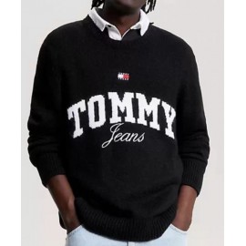 Tommy Jeans Tjm Rlx New Varsity Sweater Maglia Big Logo Nera Uomo - Giuglar