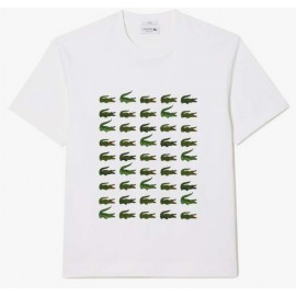 Lacoste T-Shirt M/M Bianca Stampa Coccodrilli Uomo - Giuglar