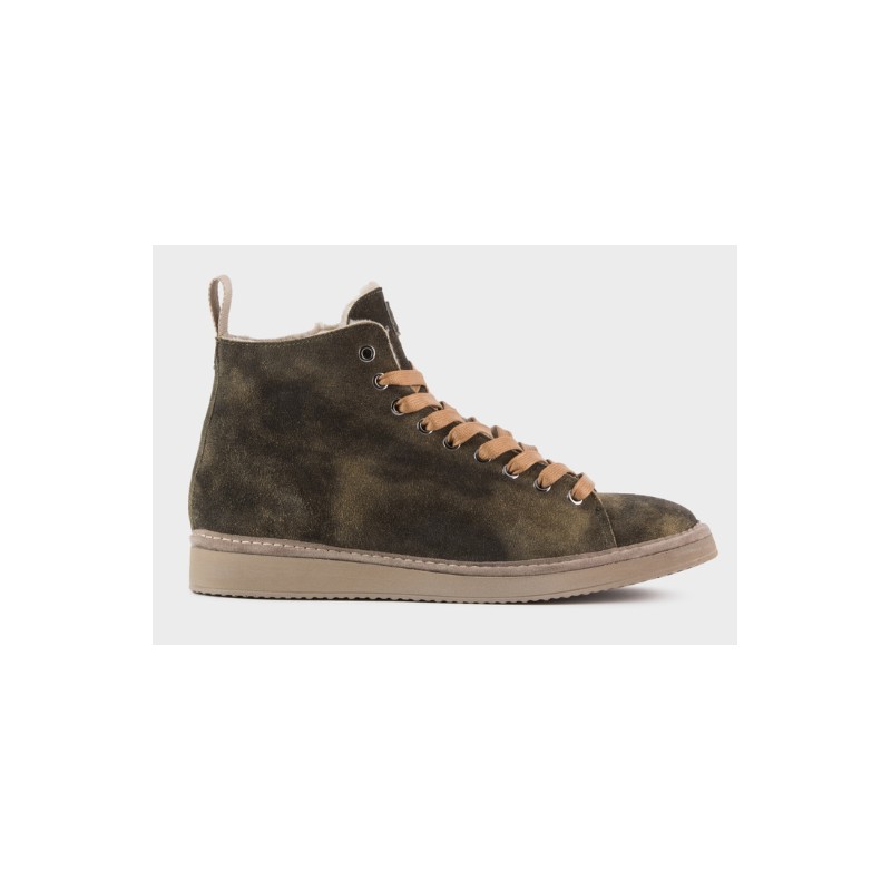 Panchic P01 Ankle Boot Washed Suede Faux Fur Military Green Vintage Uomo - Giuglar