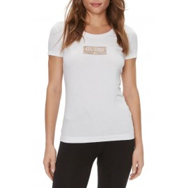 Guess Ss Cn Studs Box T-Shirt M/M Bianca Logo Rettangol Bril Oro Donna - Giuglar