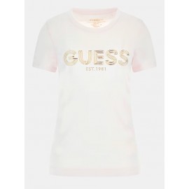 Guess Ss Cn Bold Logo Low Key Pink T-Shirt M/M Rosa Scritta Oro Donna - Giuglar