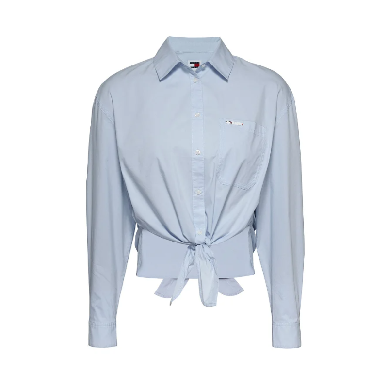 Tommy Jeans Tjw Front Tie Shirt Camicia M/L Popeline Azzurra Donna - Giuglar