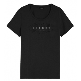 Freddy Training Evolut T-Shirt M/M Nera Logo Glitter Arg/Fiori Donna - Giuglar