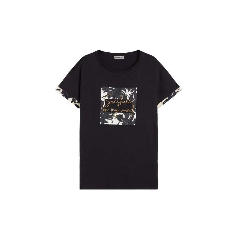Freddy Slounge T-Shirt M/M Nera Stampa Tropical Donna - Giuglar