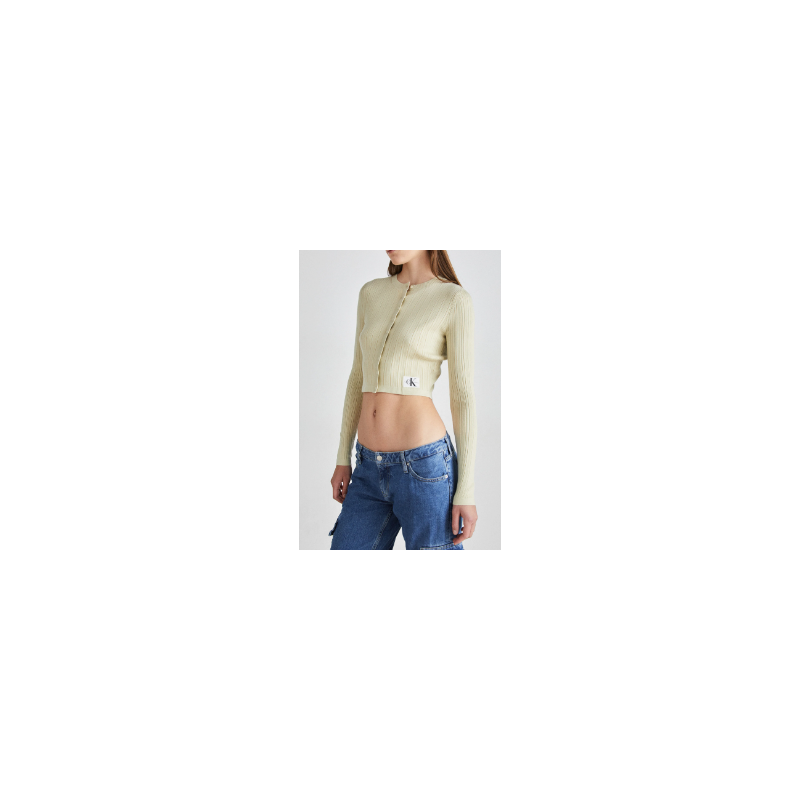 Calvin Klein Jeans Woven Label Sweater Cardigan Green Haze - Lfu Donna - Giuglar